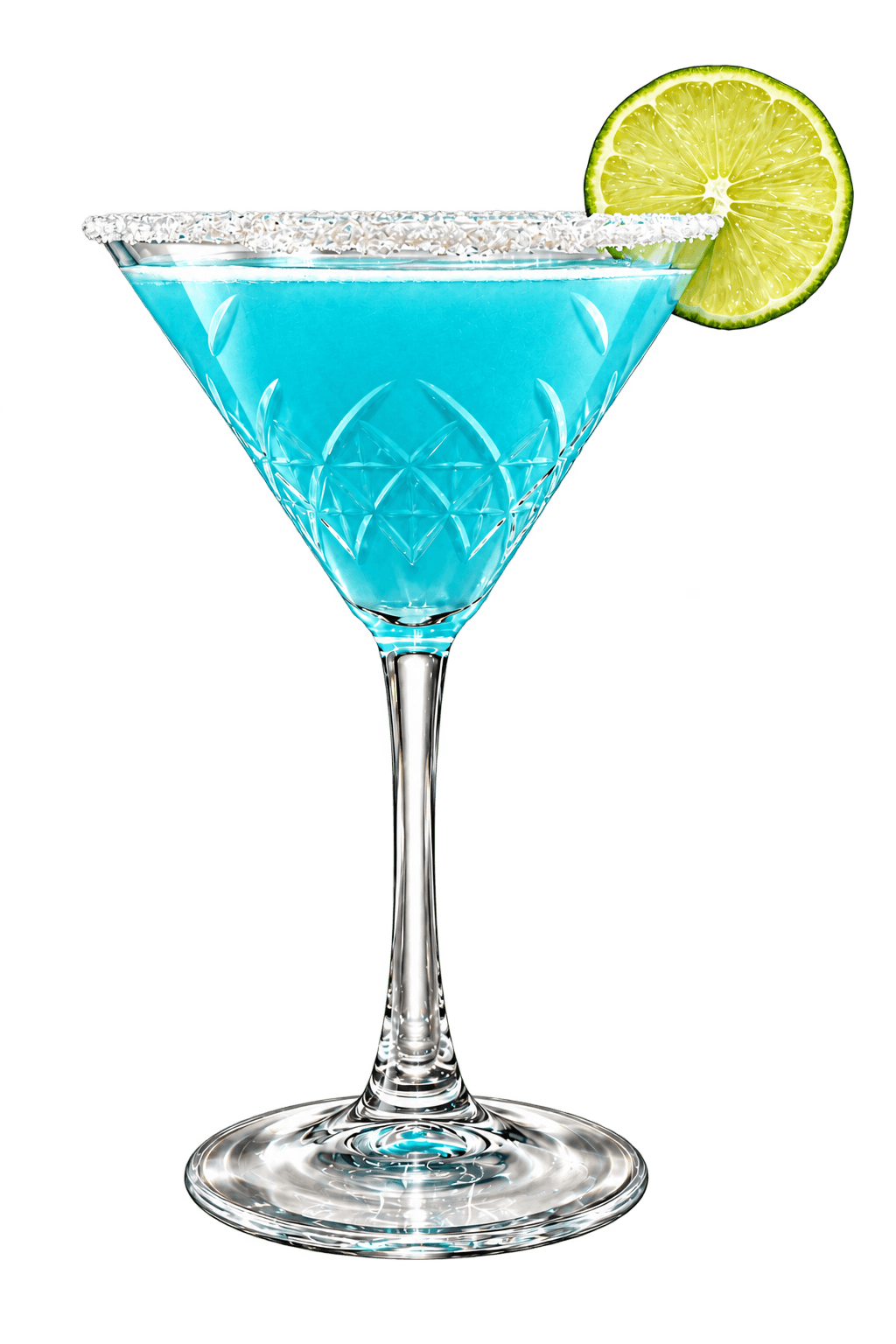 Blue Margarita with lime garnish.