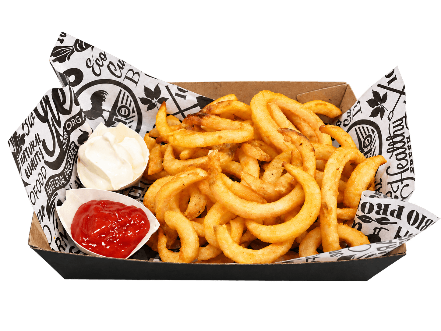 Large Curly Fries with dips.