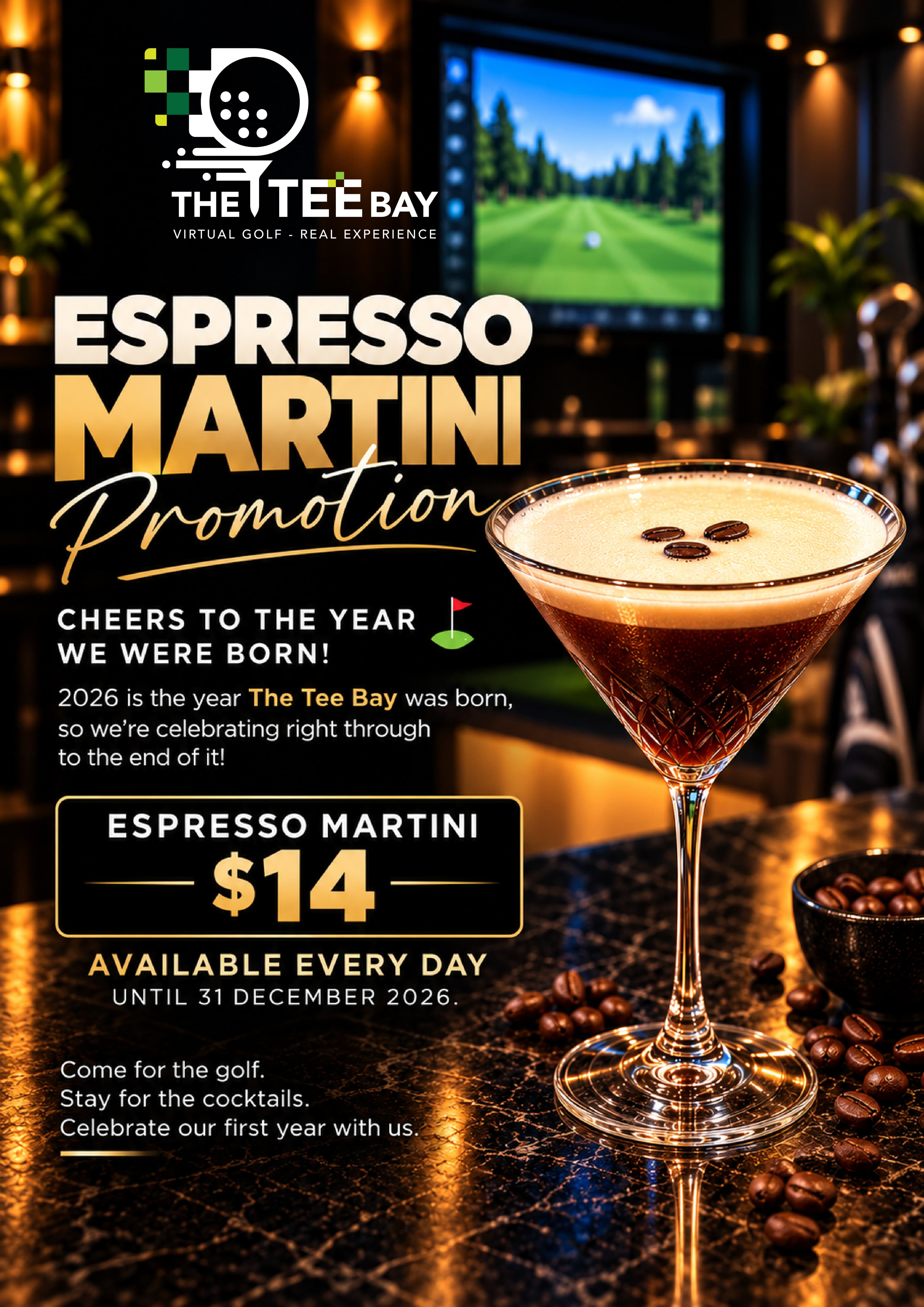 Espresso Martini promotion at The Tee Bay: $14 every day until 31 December 2026